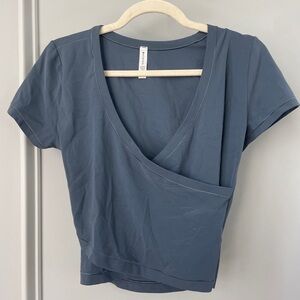 Athleta Charcoal Grey Short Sleeve Wrap Tee